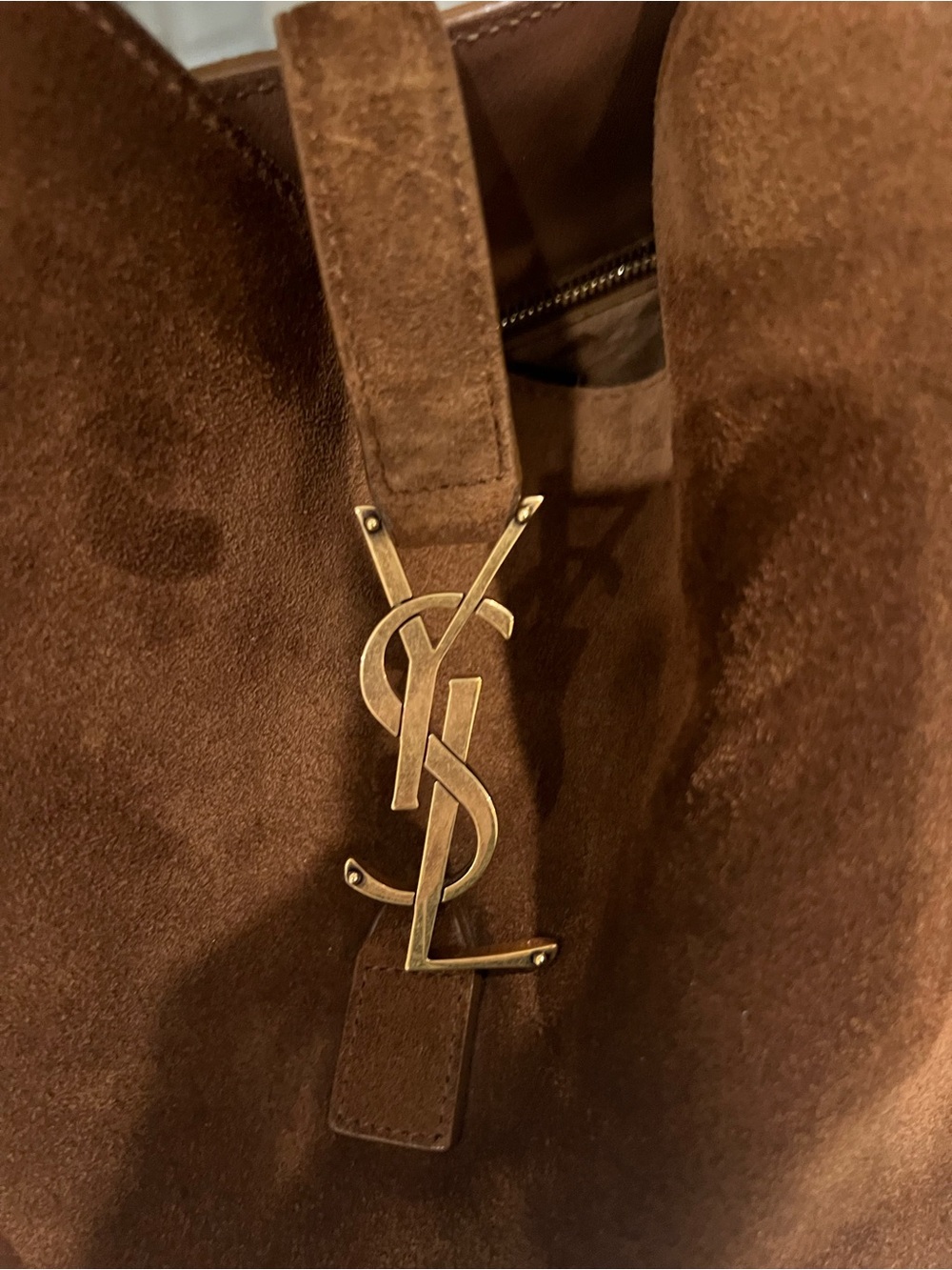 Saint Laurent Brown Suede Tote with Gold YSL Emblem - Picture 15 of 16